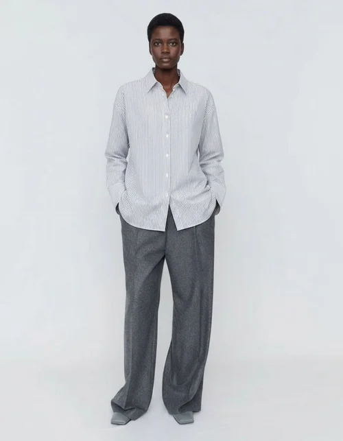 Gestreept poplin overhemd, sjaal, stropdas, elegante blouse KUN-00020