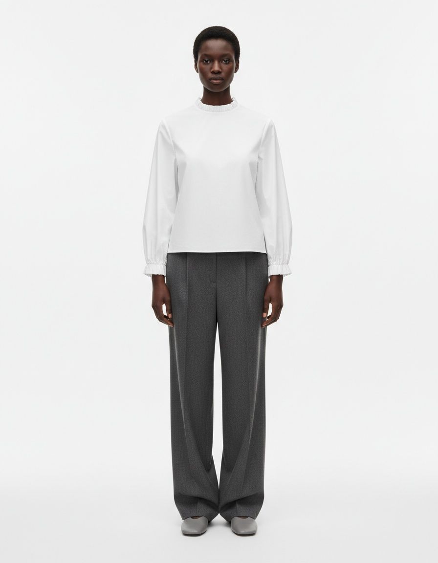 Camicetta a maniche lunghe in popeline a strati con volant KUN-00027