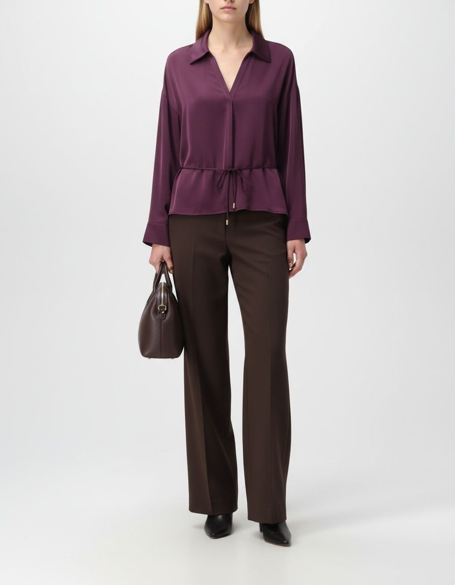 Camicetta elegante in raso di seta, vestibilità slim, modello KUN-00028