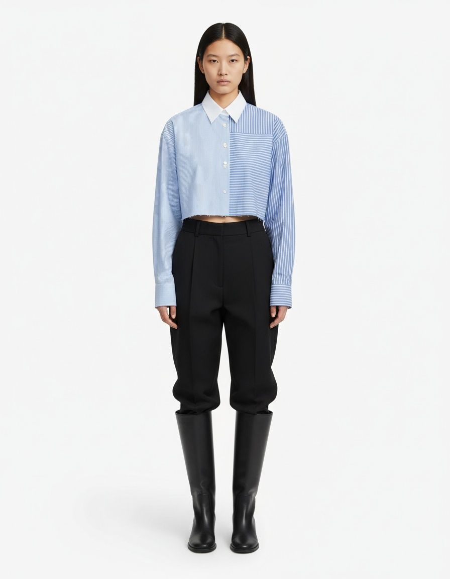 Camicia a maniche lunghe a righe con inserti patchwork - Top da donna alla moda KUN-00031