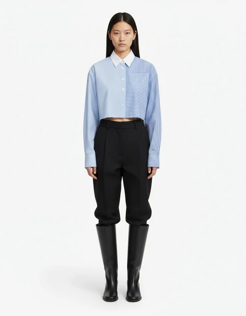 Camicia a maniche lunghe a righe con inserti patchwork - Top da donna alla moda KUN-00031