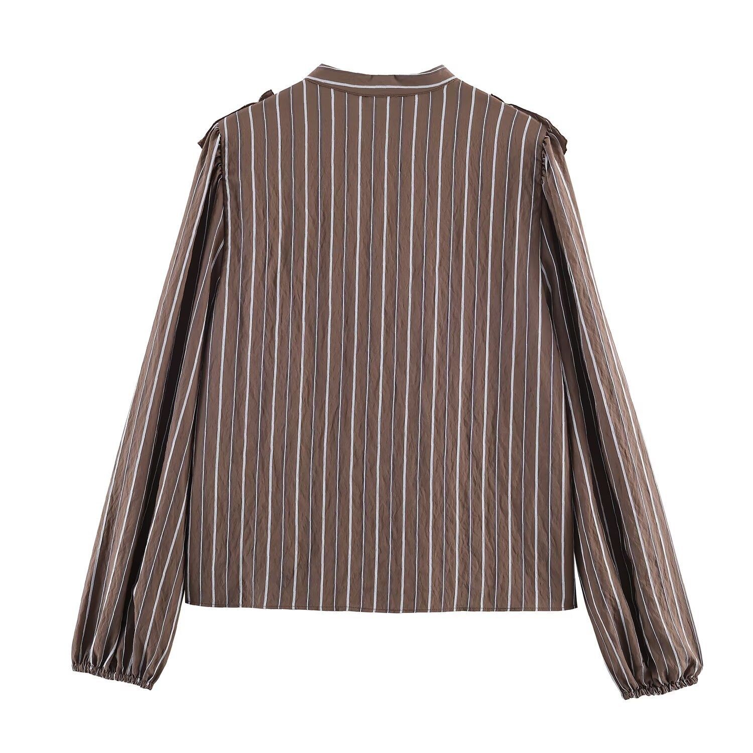 Chemise rayée à manches longues et col montant superposés KUN-00033