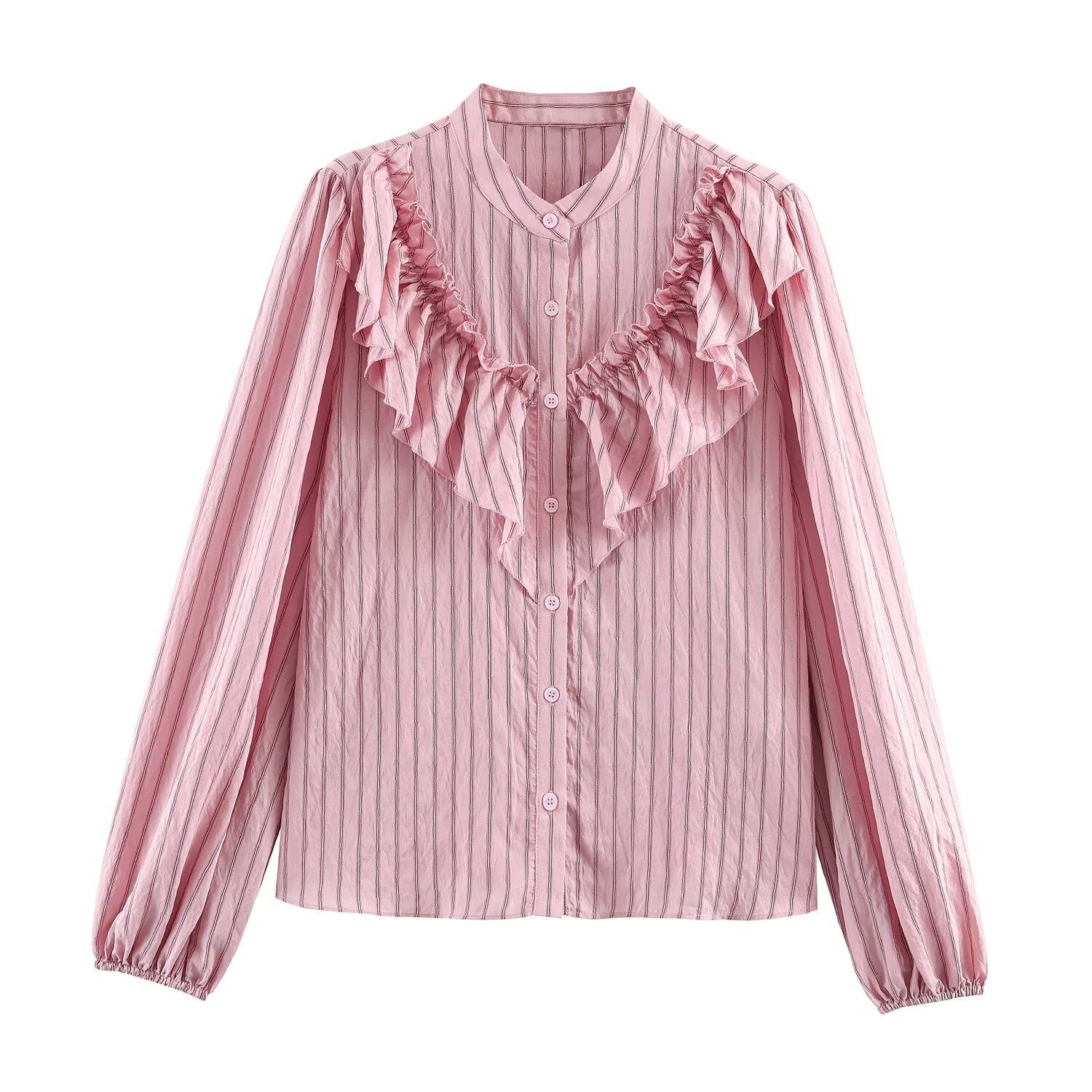 Chemise rayée à manches longues et col montant superposés KUN-00033
