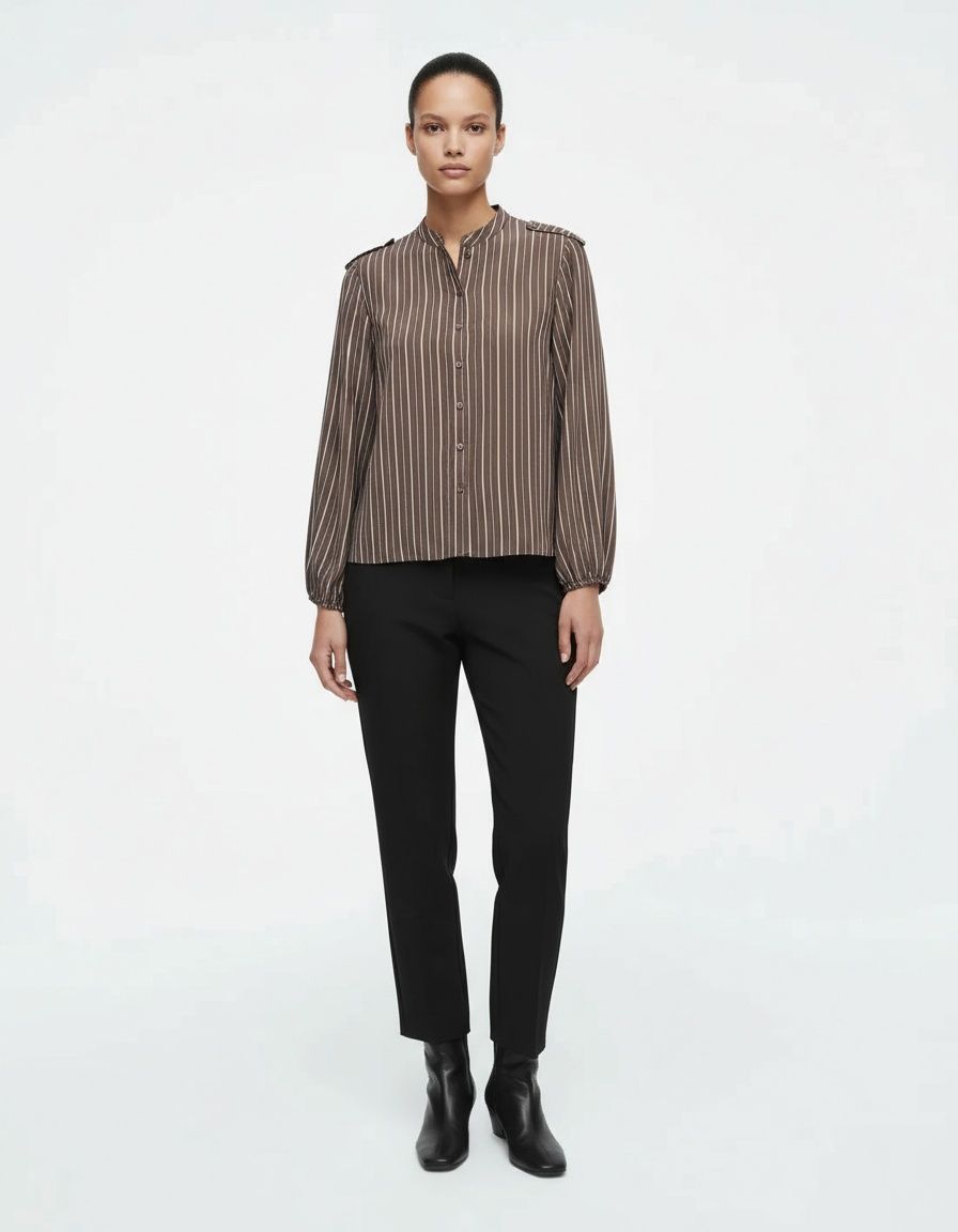 Chemise rayée à manches longues et col montant superposés KUN-00033