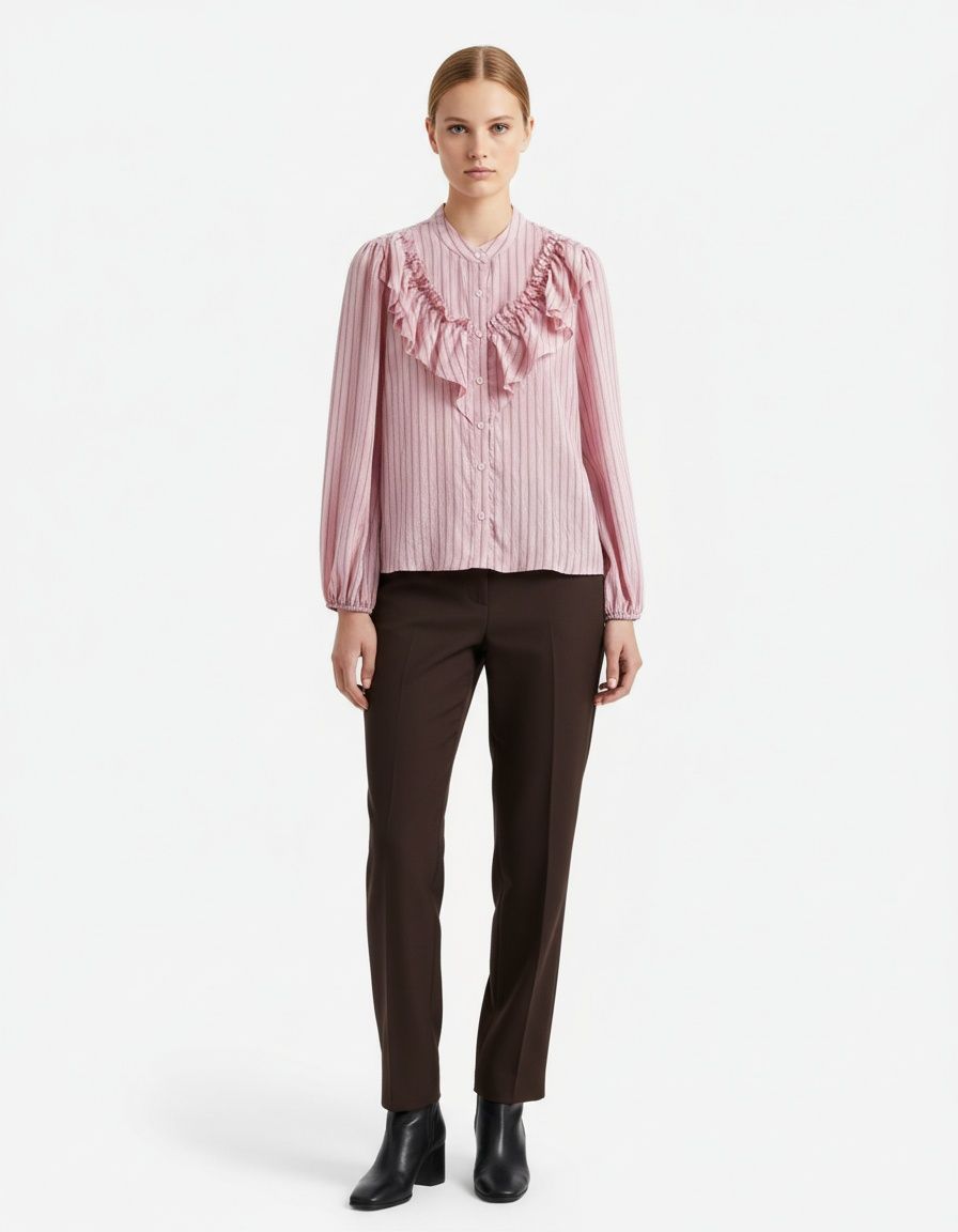 Camicetta a righe con volant a strati - Camicia da donna in stile europeo KUN-00035