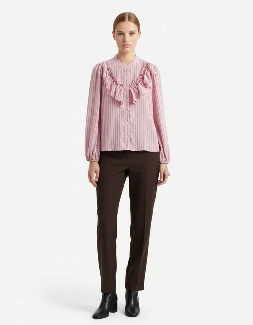 Gestreepte blouse met ruches - Damesblouse in Europese stijl KUN-00035