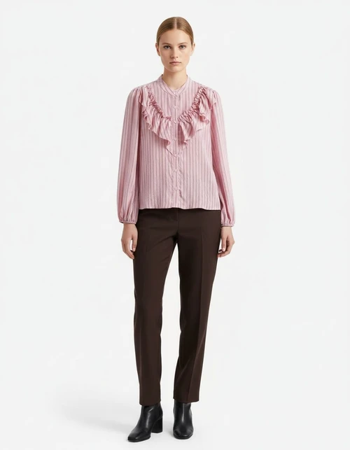 Camicetta a righe con volant a strati - Camicia da donna in stile europeo KUN-00035