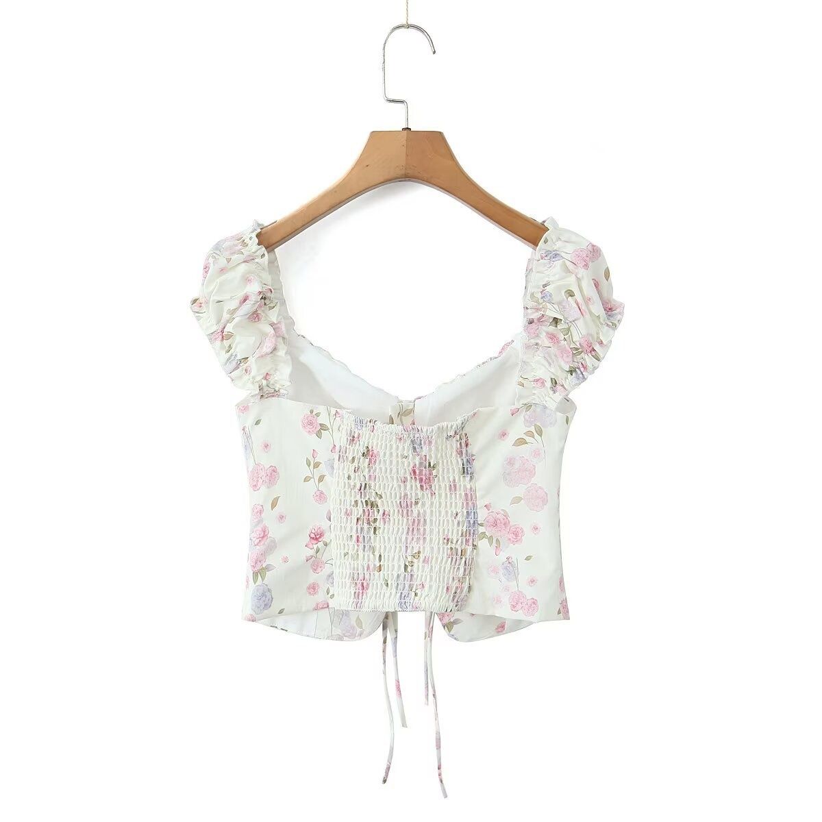 Top à nouer sur le devant à imprimé floral - Style français vintage KUN-00037