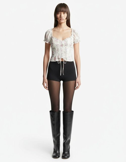 Top met bloemenprint en strik aan de voorkant - Vintage Franse stijl KUN-00037