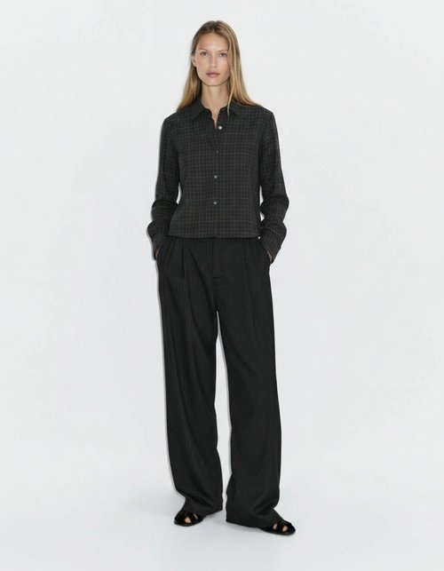 Dames top met ruitjespatroon en plooien, slim fit model KUN-00038