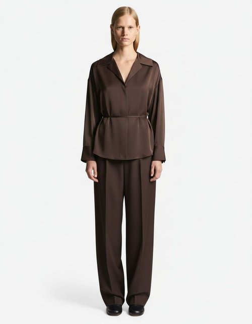 Satijnen blouse met riem - Europese chique damesblouse KUN-00040