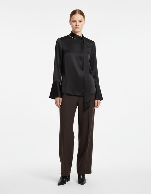 Zijden satijnen blouse met sjaal - Europese chique stijl KUN-00043