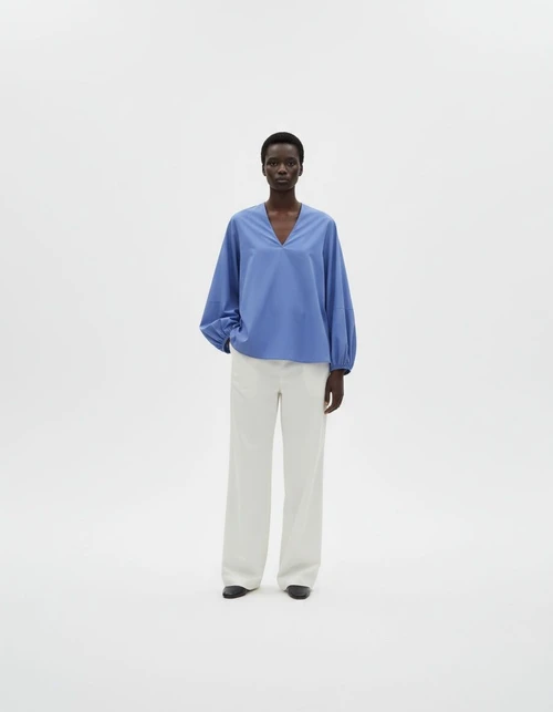 Camicetta in popeline con maniche a palloncino - Elegante stile europeo KUN-00046