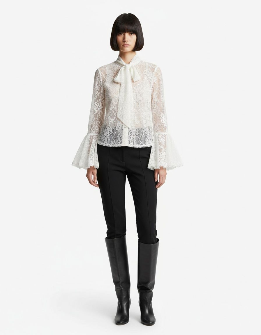 Blusa punk con maniche a campana e inserti in pizzo KUN-00058