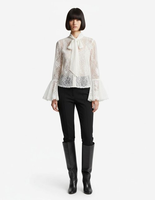 Punkblouse met kanten patchwork en wijde mouwen (KUN-00058)