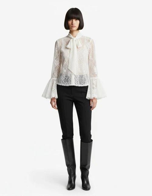 Blusa punk con maniche a campana e inserti in pizzo KUN-00058