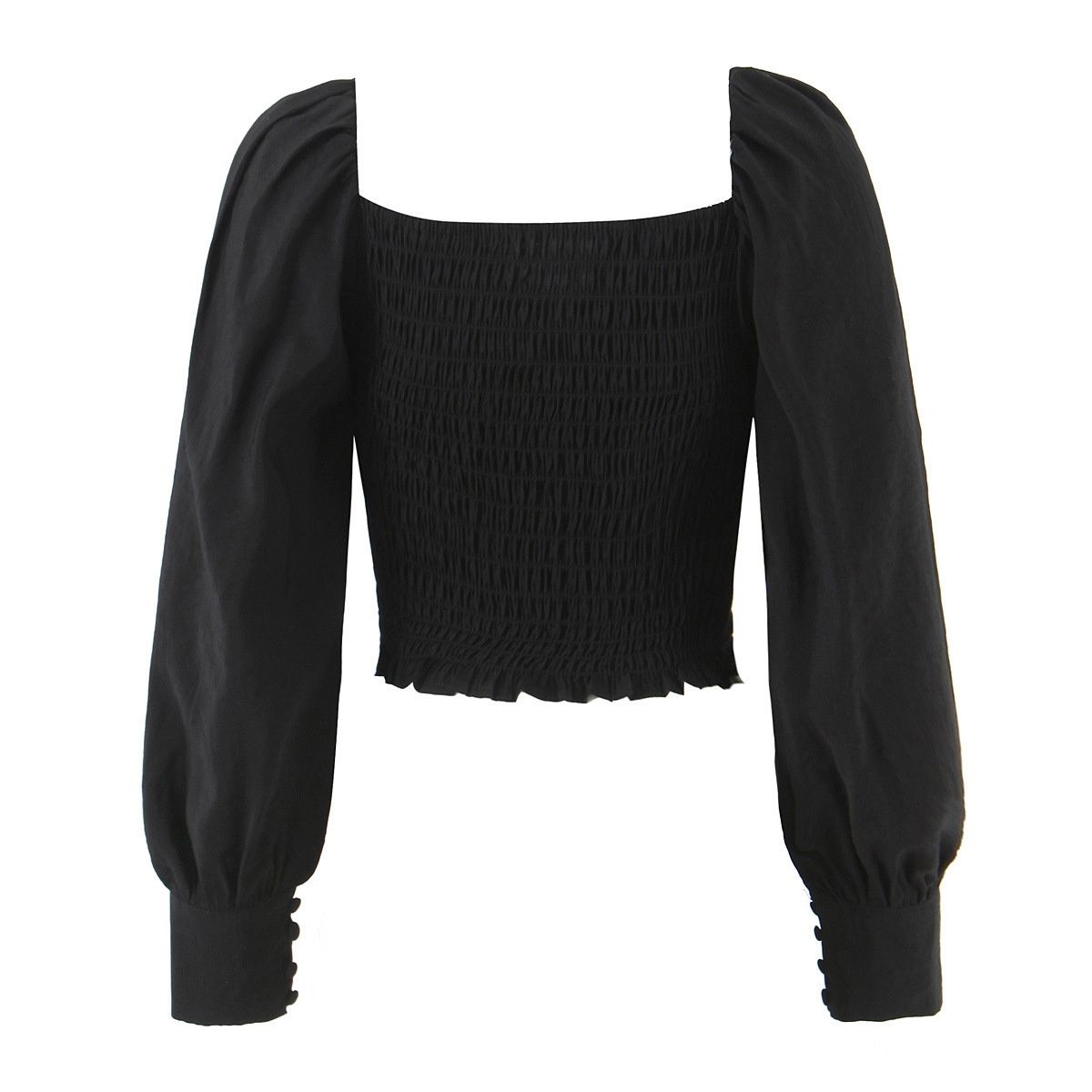 Blusa francesa vintage para mujer con parte superior elástica en la espalda KUN-00059