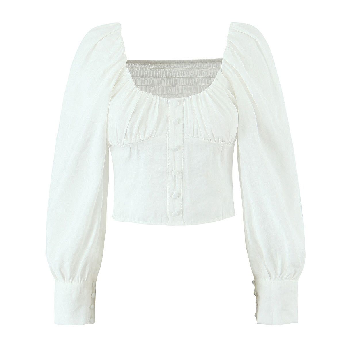 Blusa francesa vintage para mujer con parte superior elástica en la espalda KUN-00059