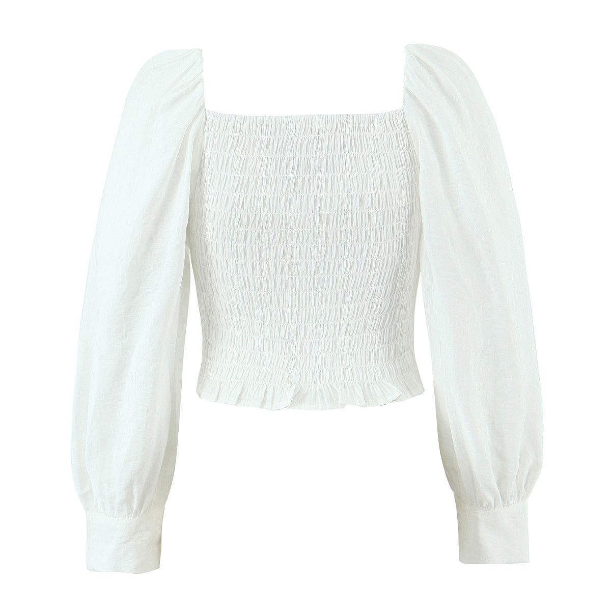 Blusa francesa vintage para mujer con parte superior elástica en la espalda KUN-00059