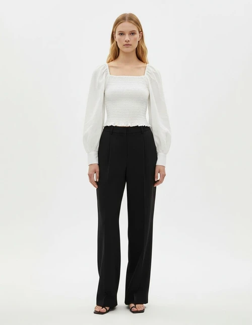 Camicetta da donna stile francese vintage con elastico in vita (KUN-00059)