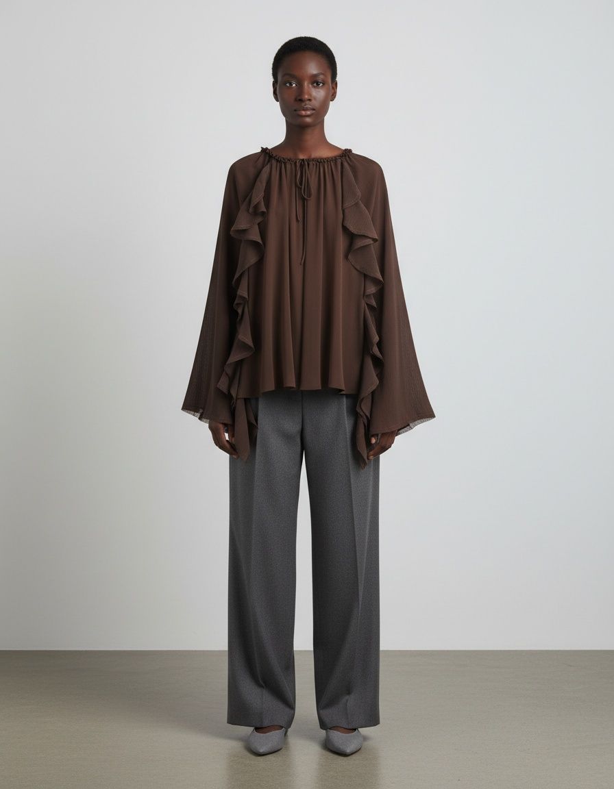 Camicetta da donna a strati con volant - Elegante camicia drappeggiata KUN-00062