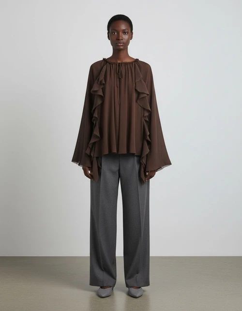 Camicetta da donna a strati con volant - Elegante camicia drappeggiata KUN-00062