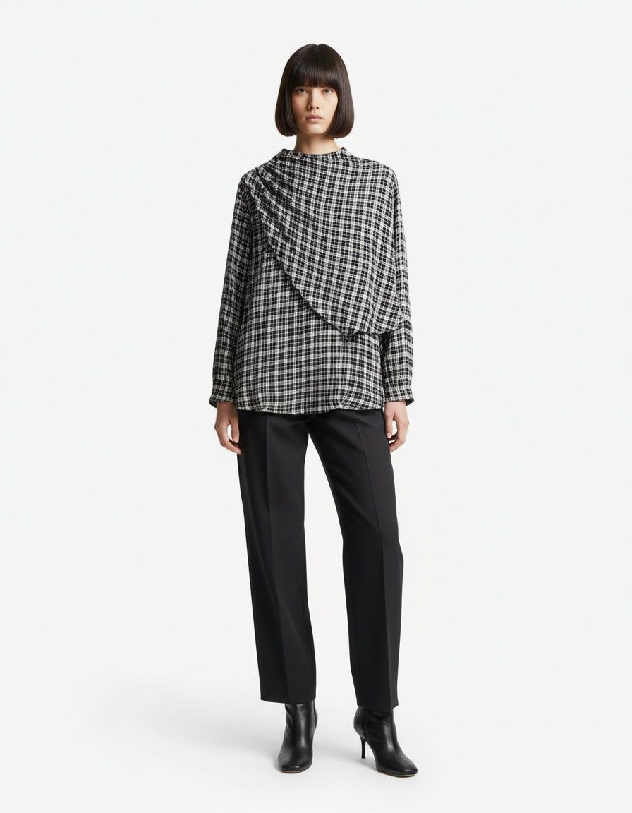 Camicia-foulard a quadri da donna - Top alla moda e versatile KUN-00065