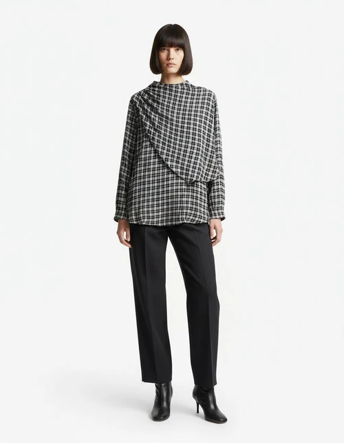 Camicia-foulard a quadri da donna - Top alla moda e versatile KUN-00065