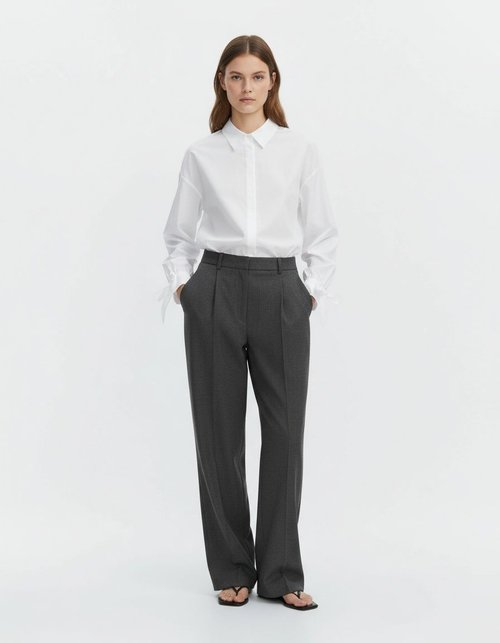 Poplin blouse met strik - Europese chique damesblouse KUN-00070