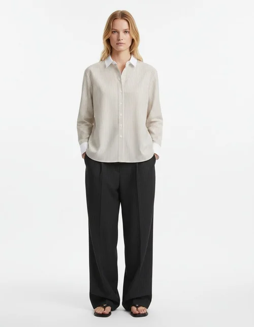 Gestreept overhemd damesblouse trendy kleurblokken KUN-00072