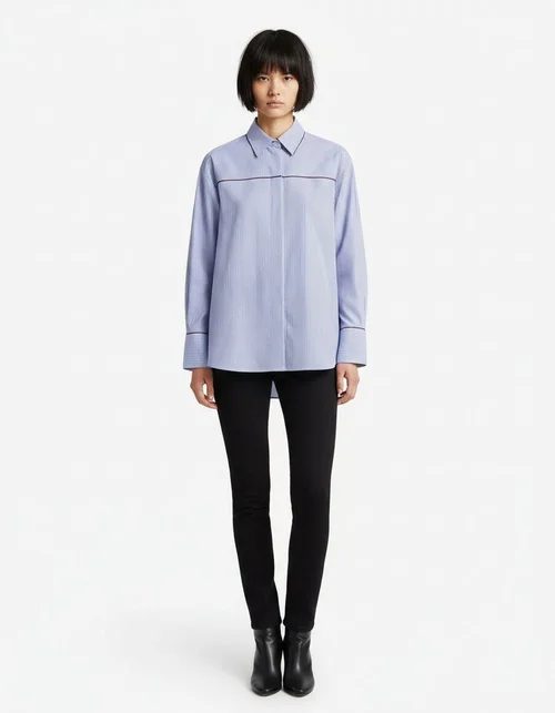 Damesblouse met kleurblokken en bies - Chique Europese stijl KUN-00074
