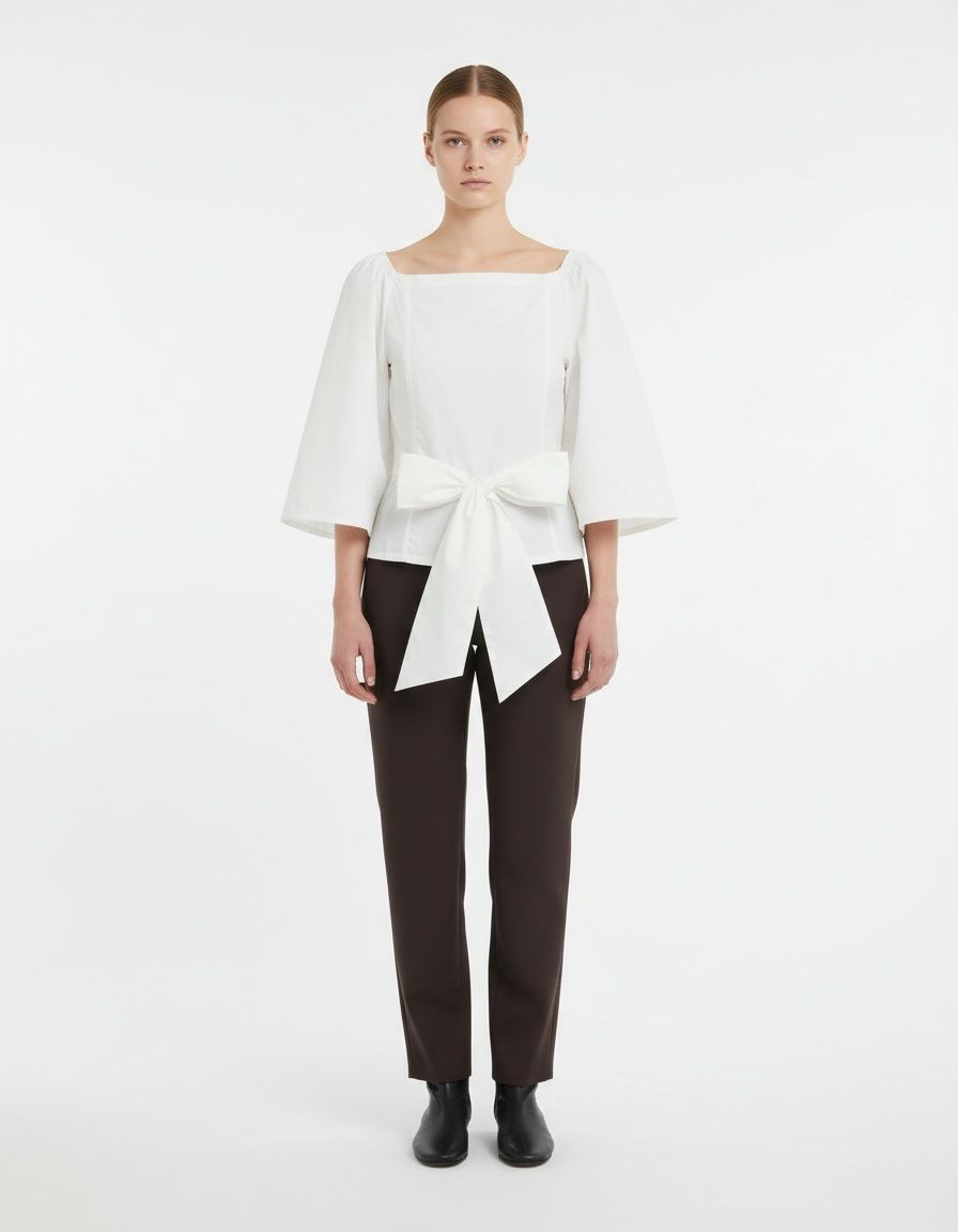 Camicetta con maniche a sbuffo e fiocco, top a corsetto KUN-00077