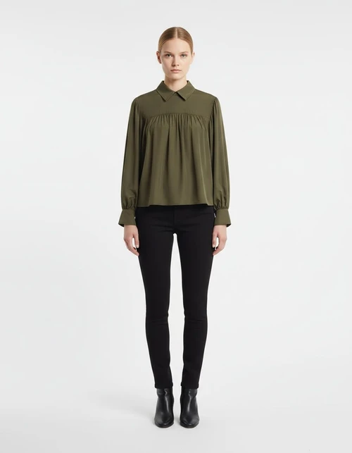 Camicetta in popeline con maniche a sbuffo - Stile chic europeo KUN-00080