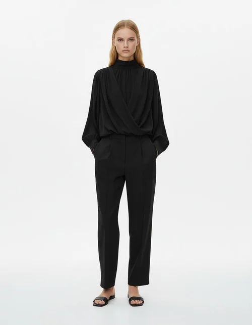 Damesblouse met ruches en lantaarnmouwen, semi-transparant KUN-00081