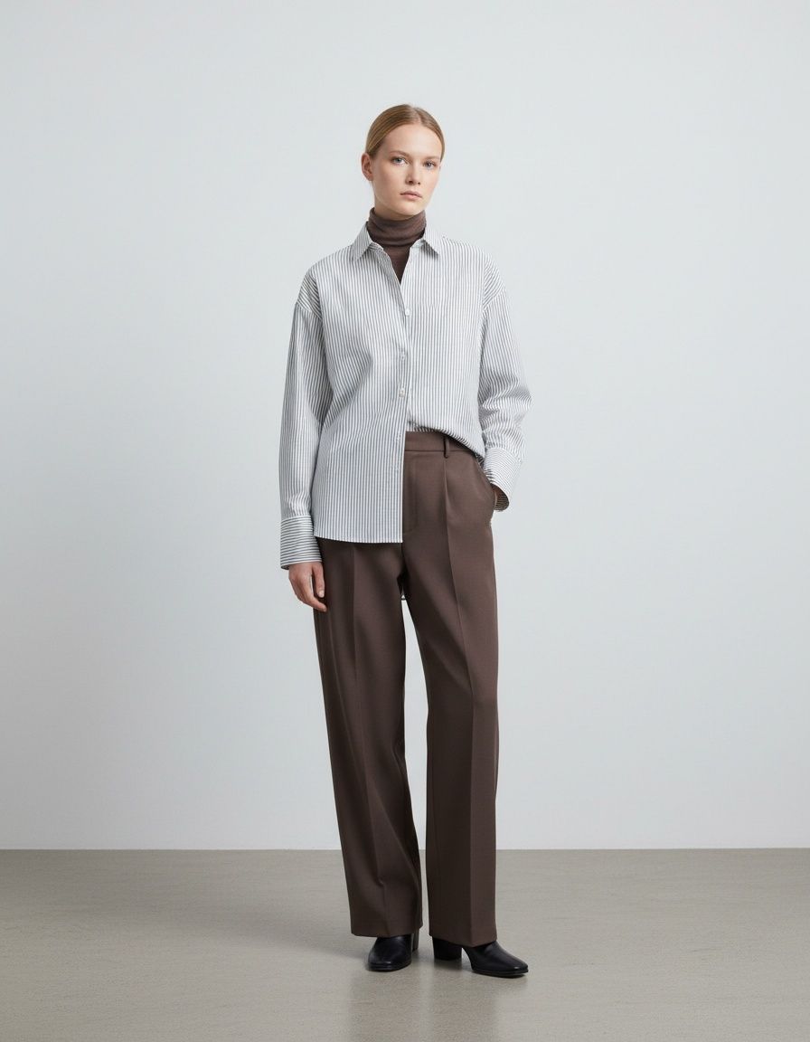 Camicia a righe in popeline con foulard da annodare - Manica lunga da donna KUN-00082