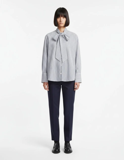 Camicetta a righe con sciarpa - Camicia alla moda in stile europeo KUN-00085