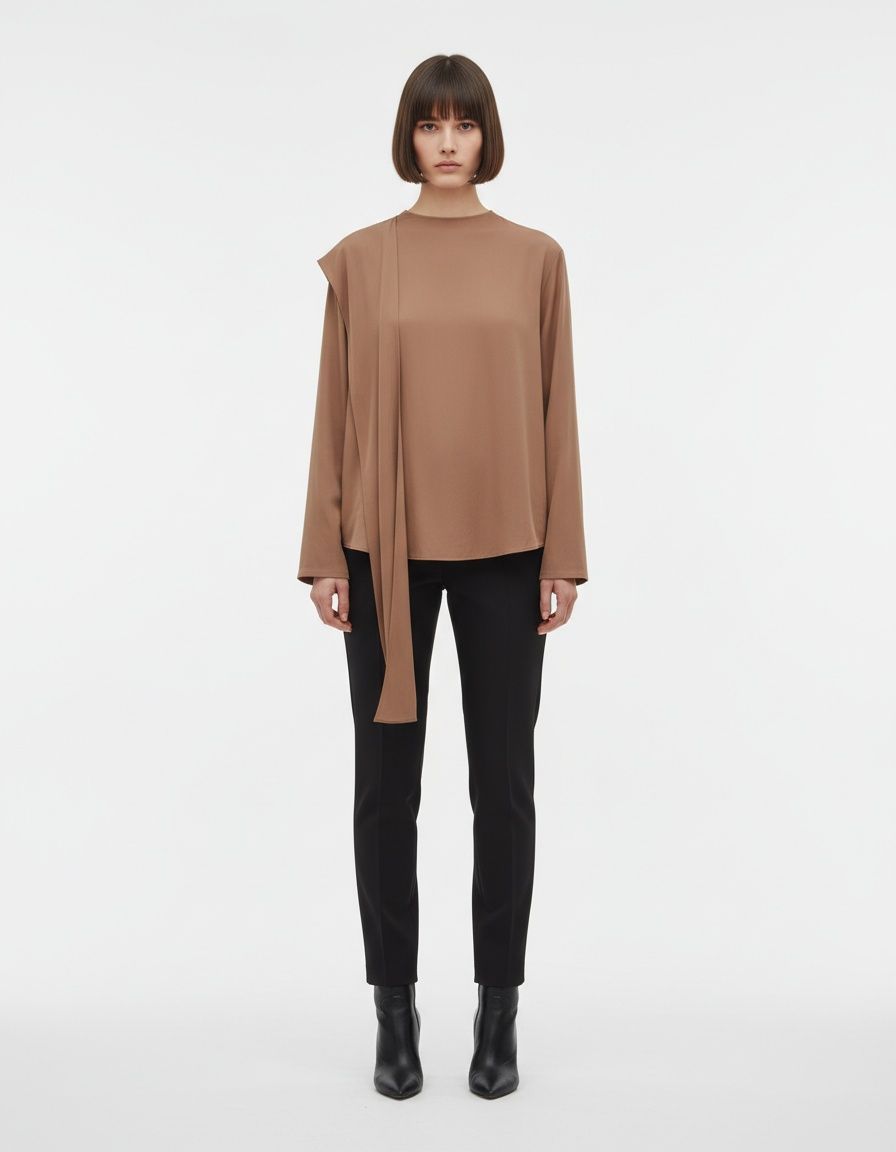 Flowy Chiffon Blouse - Elegant Tie Neck Top KUN-00088