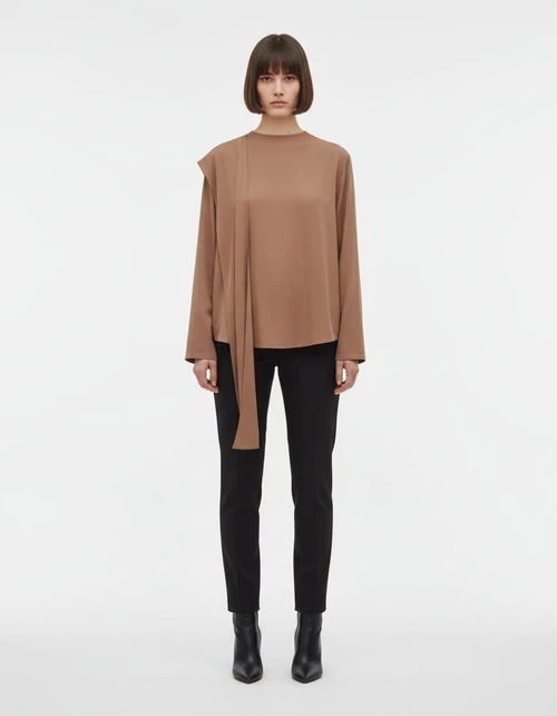 Flowy Chiffon Blouse - Elegant Tie Neck Top KUN-00088