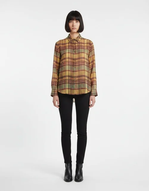 Camicia a quadri in lino - Elegante blusa da donna KUN-00091