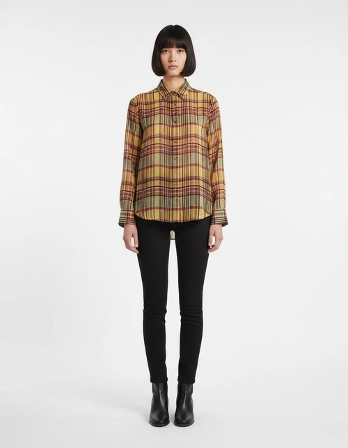 Camicia a quadri in lino - Elegante blusa da donna KUN-00091