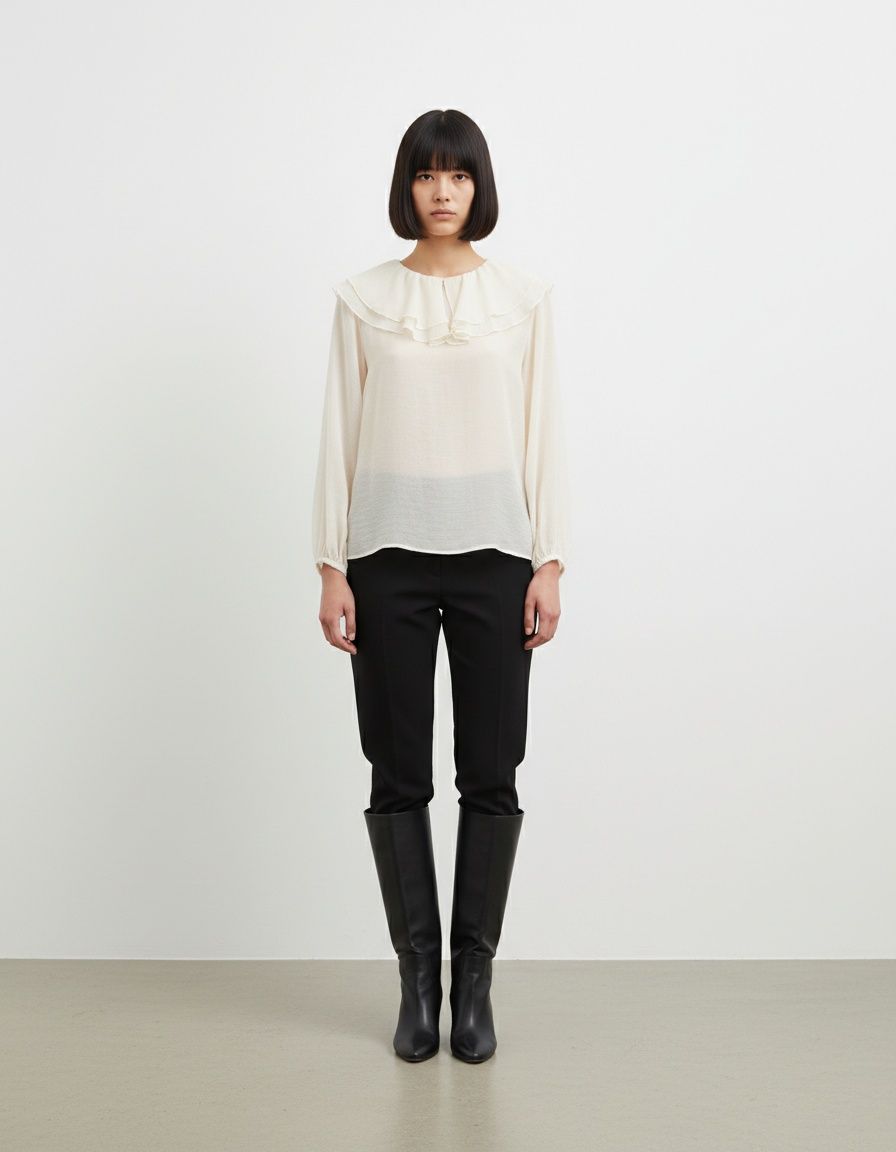 Camicetta da donna a maniche lunghe con scollo a V e strati KUN-00092