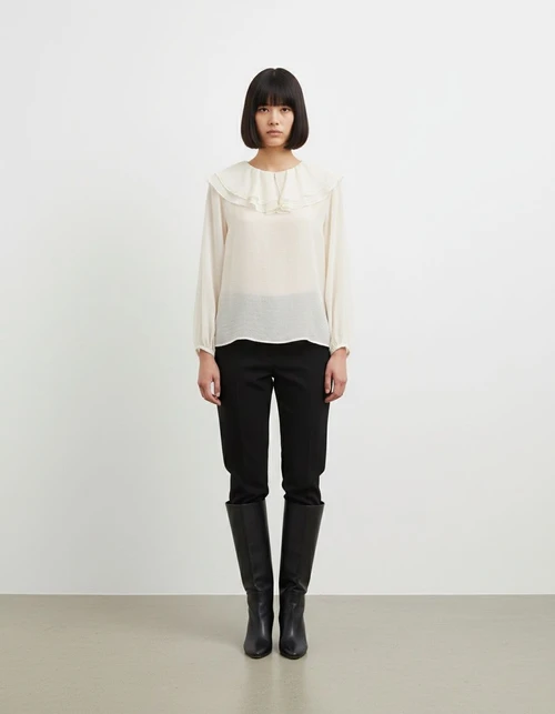 Camicetta da donna a maniche lunghe con scollo a V e strati KUN-00092