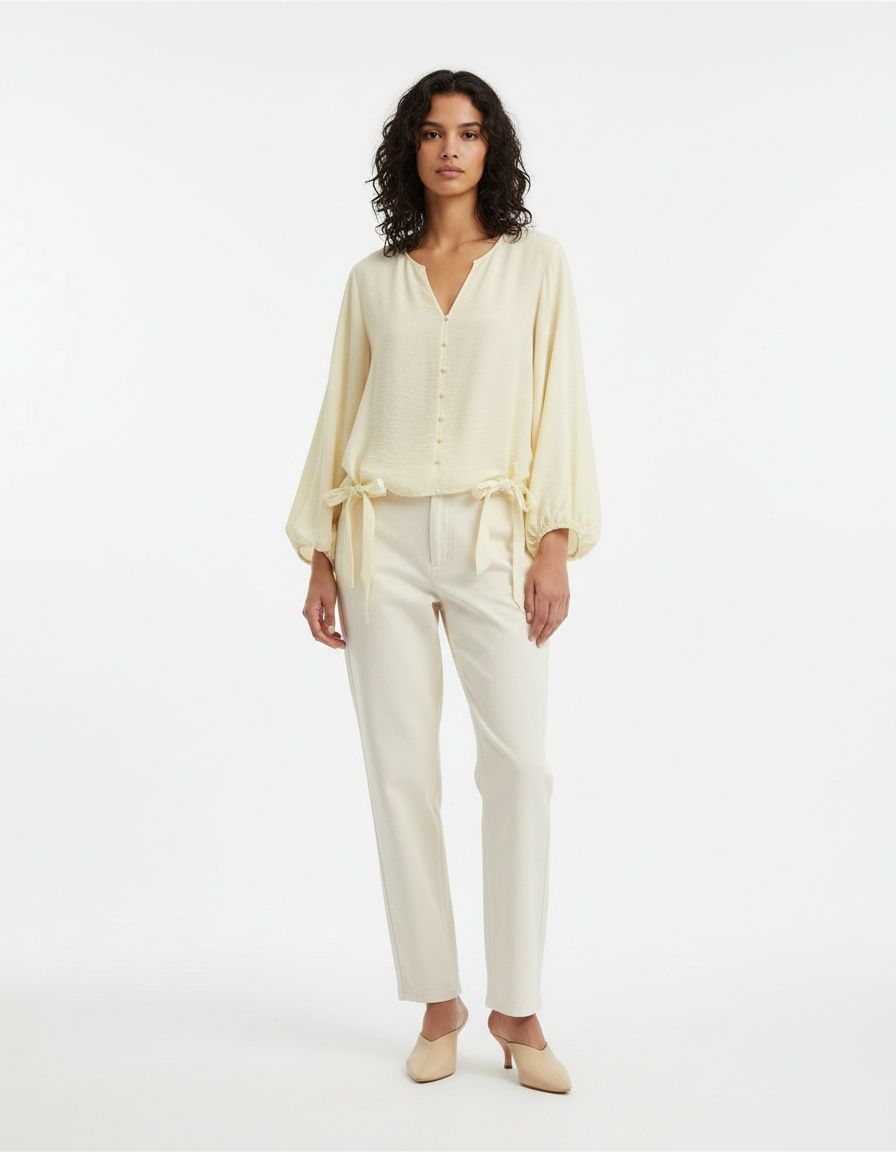 Blusa a strati con volant, stile romantico, modello KUN-00093