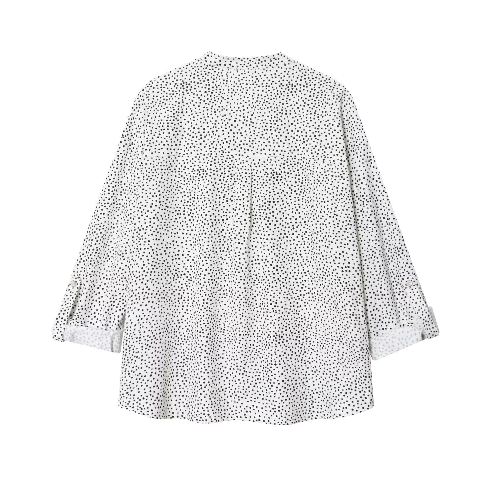 Chemisier à pois pour femme - Manches retroussables, style chic KUN-00094