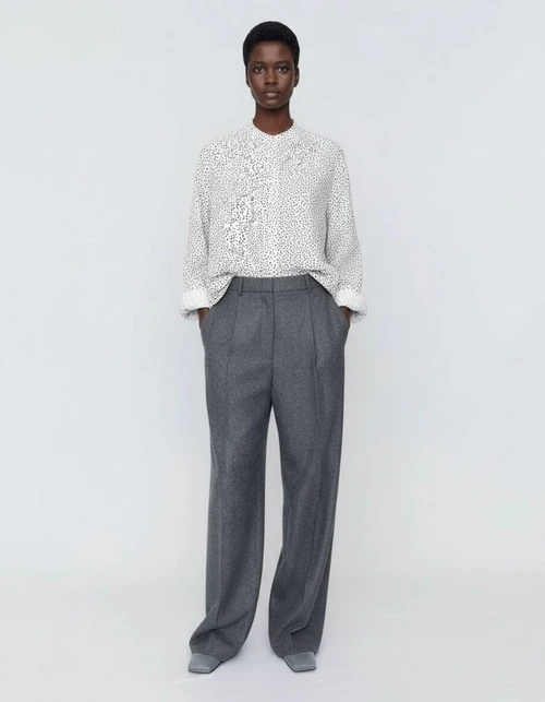 Camicetta da donna a pois con maniche arrotolabili, stile chic KUN-00094