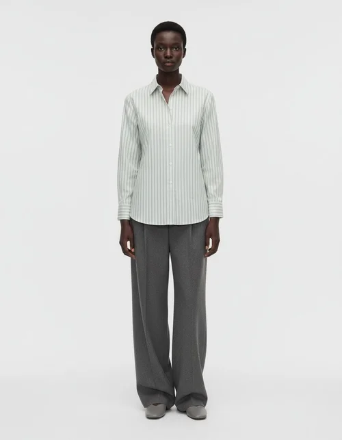 Camicia a righe con spalle imbottite - Elegante stile europeo KUN-00101