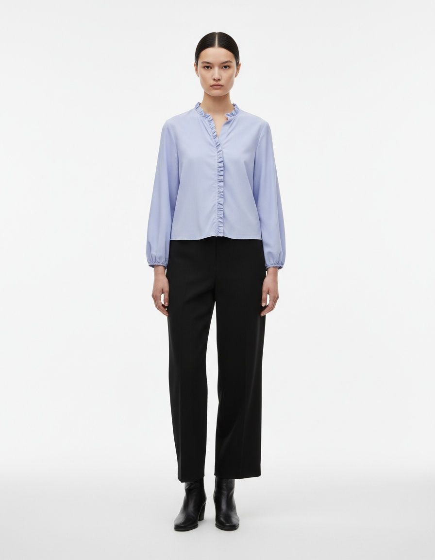 Camicetta in popeline a strati con volant KUN-00102