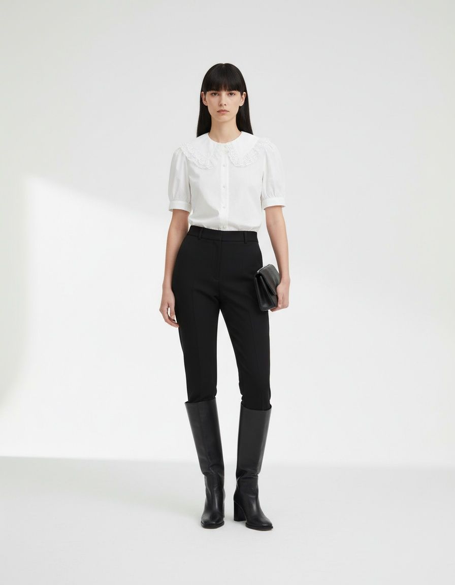 Camicetta elegante da donna con colletto in pizzo KUN-00103