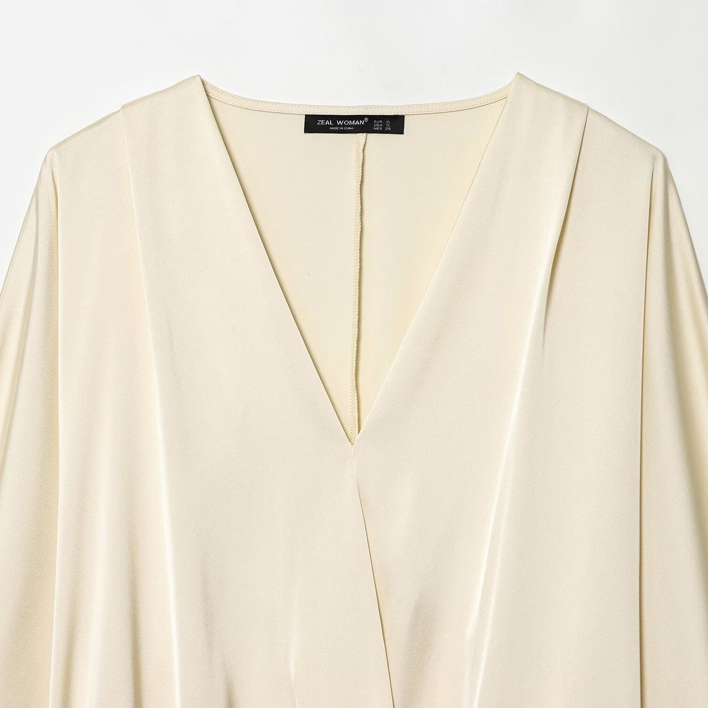 Satin V-Neck Long Sleeve Blouse KUN-00105