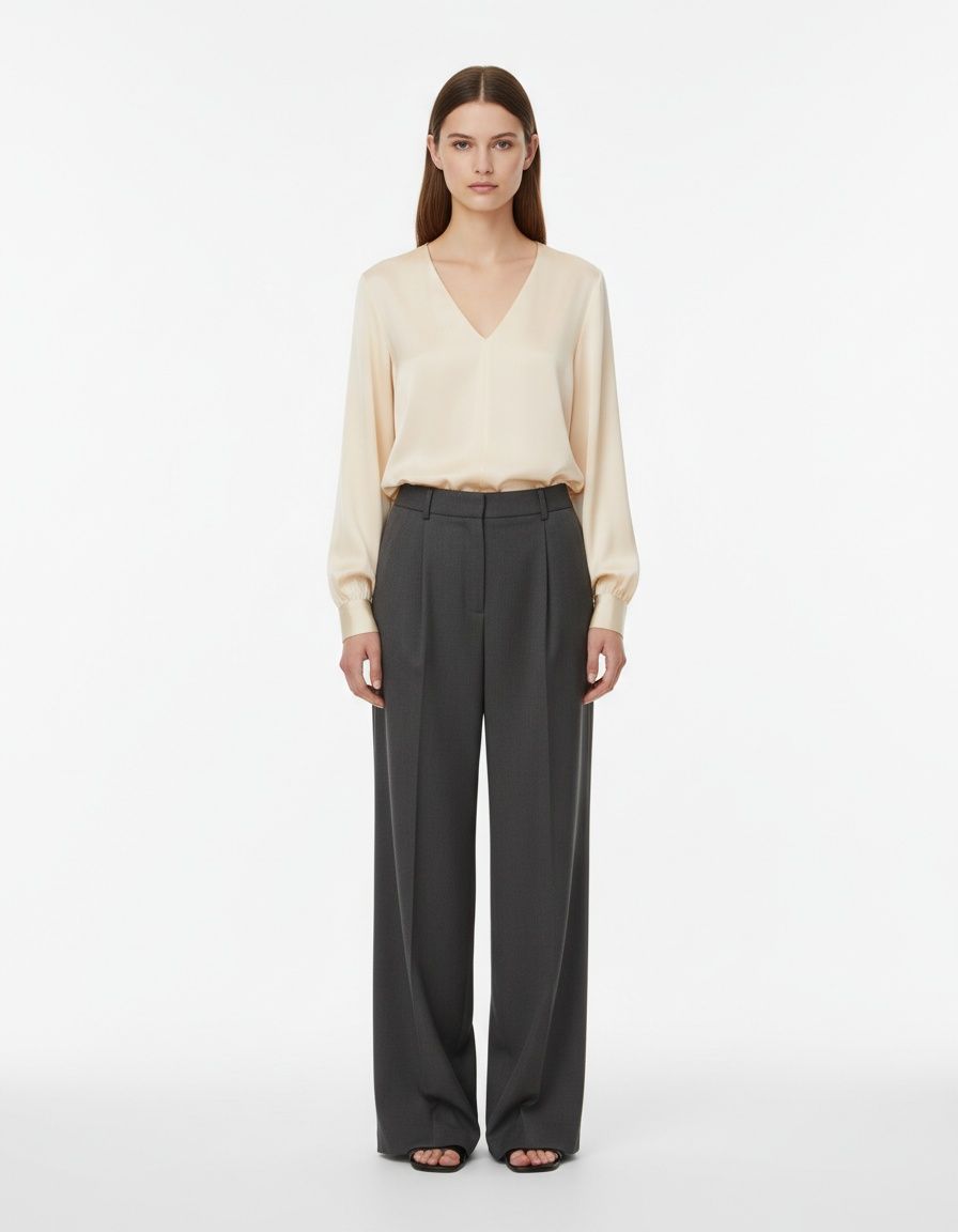 Camicetta a maniche lunghe con scollo a V in raso KUN-00105